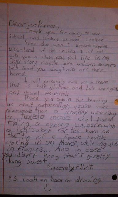 Kid writes letter to meteorologist